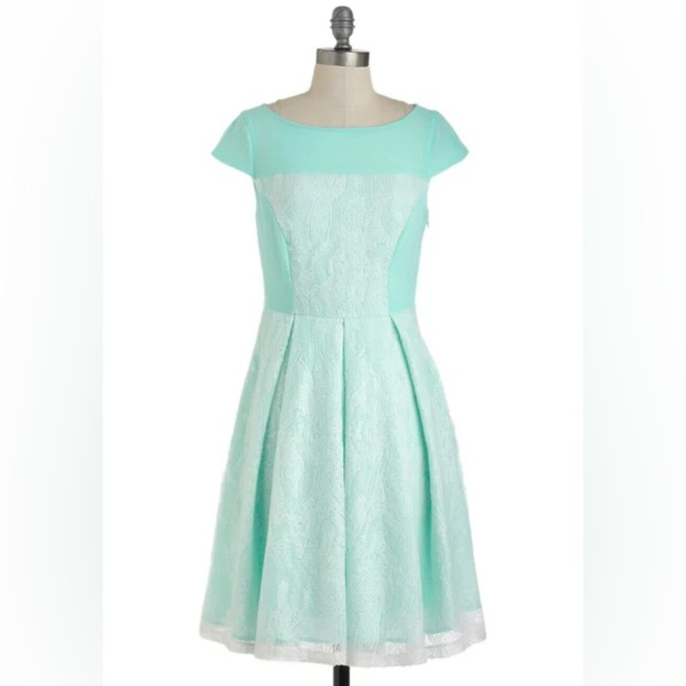 Eva Franco ModCloth Dinner Mint Dress Sequin Cap Sleeve Vintage Fit and Flare